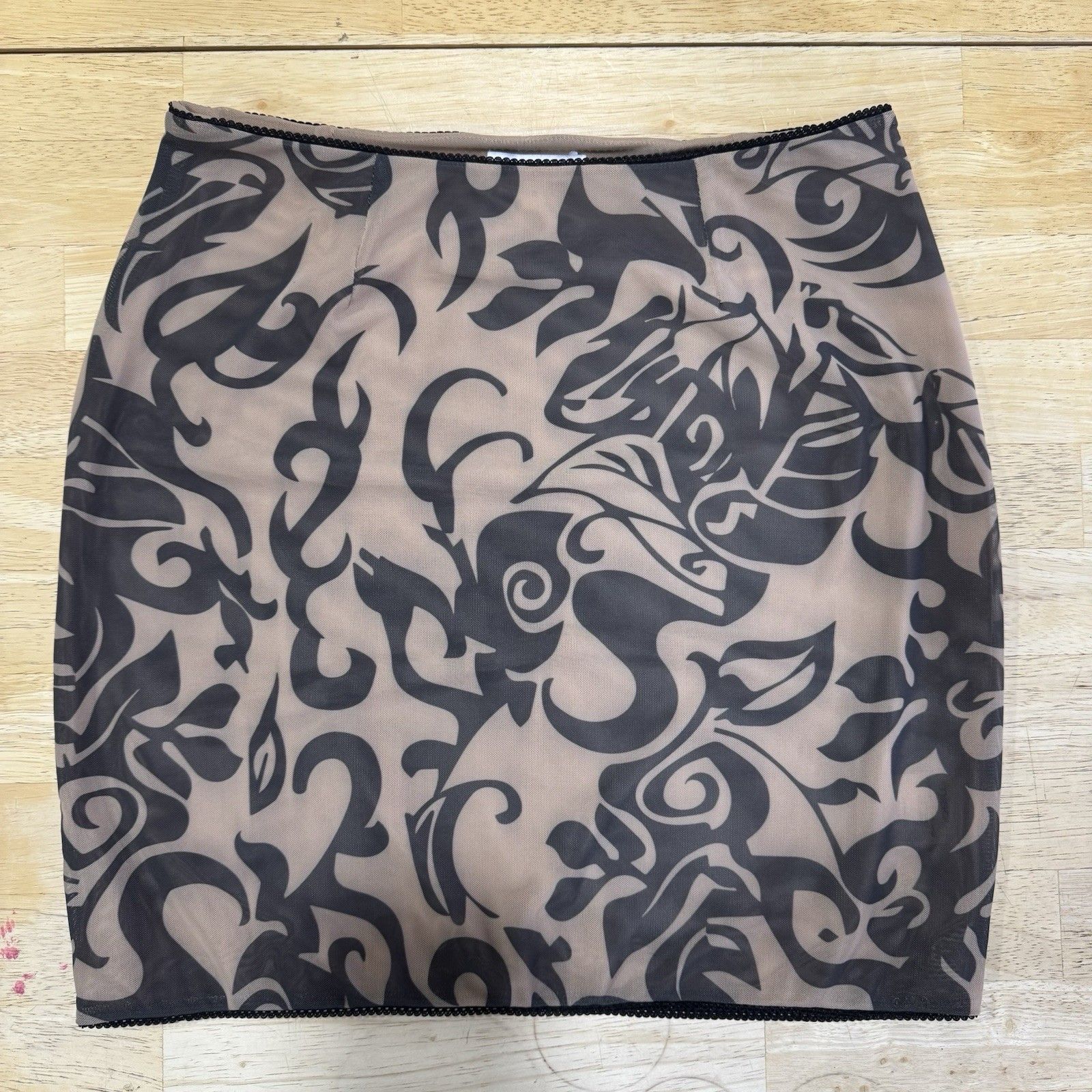 Miaou Mona Mesh Mini Skirt Nude Black Printed Club Festival Tattoo Tribal Small — image 2 of 8